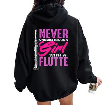 Never Underestimate An Girl With A Flute Cute Girls Women Oversized Hoodie Back Print - Thegiftio UK