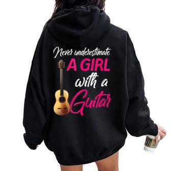 Never Underestimate Girl With Guitar Lover Guitarist Girls Women Oversized Hoodie Back Print - Thegiftio UK