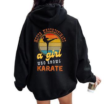 Never Underestimate A Girl Who Knows Karate Retro Karateist Women Oversized Hoodie Back Print - Thegiftio UK