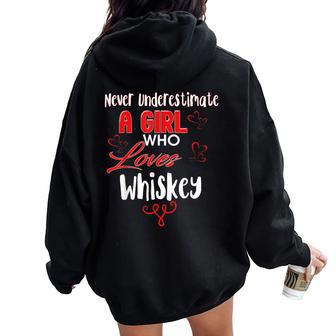 Never Underestimate A Girl Who Loves Whiskey Women Oversized Hoodie Back Print - Seseable