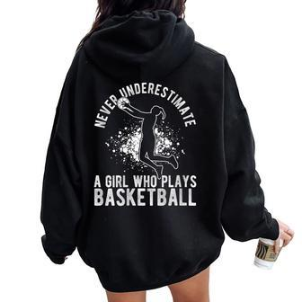 Never Underestimate A Girl Who Plays Basketball Coach Women Oversized Hoodie Back Print - Thegiftio UK