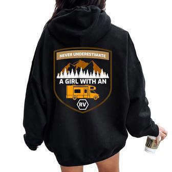 Never Underestimate A Girl With An Rv Camper Women Oversized Hoodie Back Print - Monsterry AU