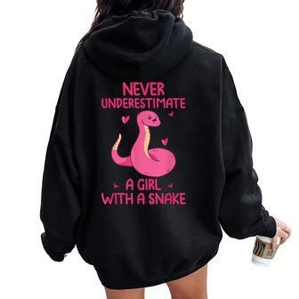 Never Underestimate A Girl With A Snake Quote Women Oversized Hoodie Back Print | Mazezy