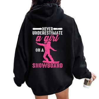 Never Underestimate A Girl On A Snowboard Snowboarding Women Oversized Hoodie Back Print | Mazezy