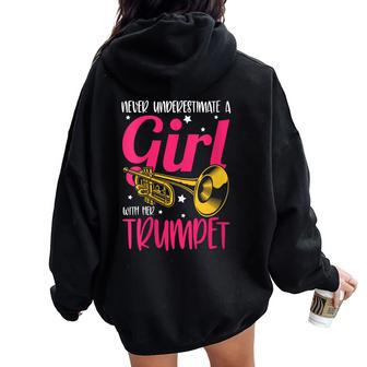 Never Underestimate A Girl With Her Trumpet Marching Band Women Oversized Hoodie Back Print - Thegiftio