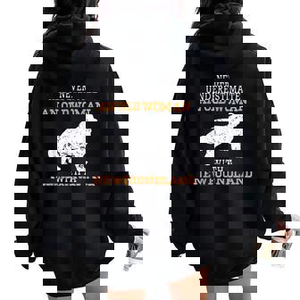 Never Underestimate An Old Woman With A Newfoundland Dog Women Oversized Hoodie Back Print - Monsterry