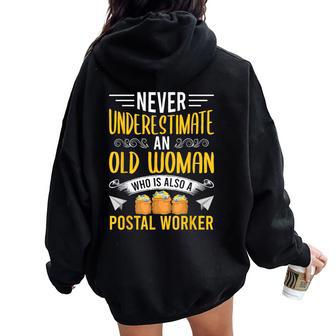 Never Underestimate An Old Woman Also A Postal Worker Women Oversized Hoodie Back Print - Thegiftio UK