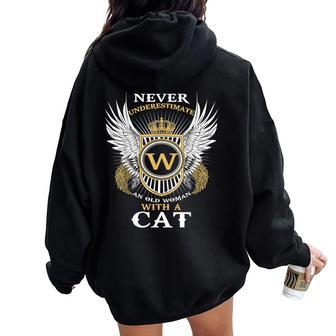 Never Underestimate An Old Woman With T Women Oversized Hoodie Back Print - Seseable