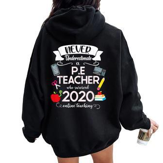 Never Underestimate A PE Teacher Who Survived 2020 Women Oversized Hoodie Back Print | Mazezy