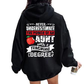 Never Underestimate Power Of A Aunt With A Teaching Degree Women Oversized Hoodie Back Print - Monsterry