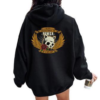 Never Underestimate The Power Of A Cat Lady Tattoo Style Women Oversized Hoodie Back Print - Thegiftio UK