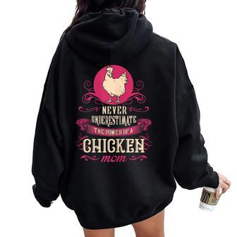 Never Underestimate Power Of Chicken Mom Women Oversized Hoodie Back Print - Seseable