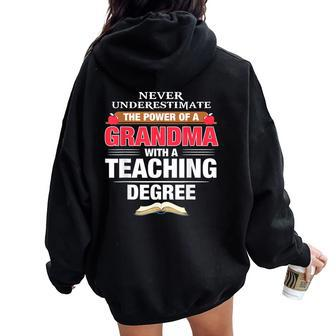 Never Underestimate The Power Of A Grandma With A Teaching Women Oversized Hoodie Back Print - Seseable