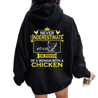 Never Underestimate The Power Of Woman With Chicken Farmer T Women Oversized Hoodie Back Print - Seseable