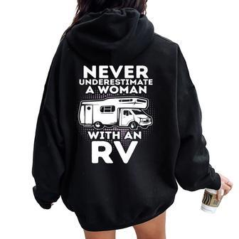 Never Underestimate A With An Rv Camper Camping Women Oversized Hoodie Back Print - Thegiftio UK