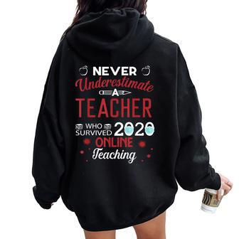 Never Underestimate A Teacher- Survived 2020 Online Teaching Women Oversized Hoodie Back Print | Mazezy