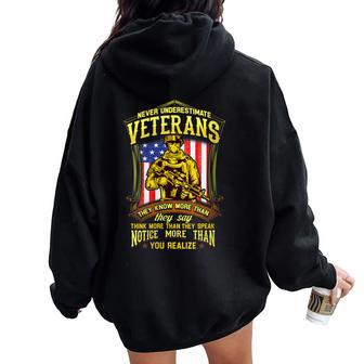 Never Underestimate A Veteran Military Women Oversized Hoodie Back Print - Seseable