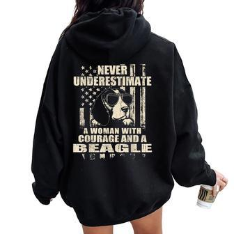 Never Underestimate Woman And A Beagle Usa Flag Women Oversized Hoodie Back Print - Monsterry CA