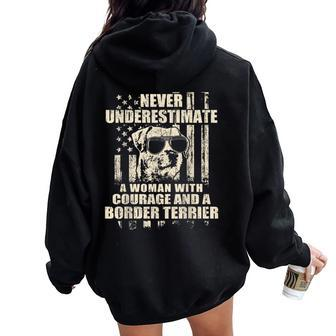 Never Underestimate Woman And A Border Terrier Usa Flag Women Oversized Hoodie Back Print - Thegiftio UK