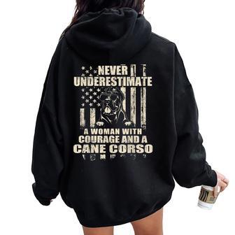 Never Underestimate Woman And A Cane Corso Usa Flag Women Oversized Hoodie Back Print - Thegiftio UK