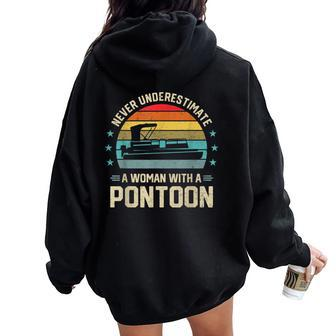 Never Underestimate A Woman With A Pontoon Boat Captain Women Oversized Hoodie Back Print - Thegiftio UK