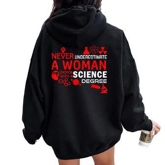 Never Underestimate Woman With A Science Degree Punny Women Oversized Hoodie Back Print - Seseable