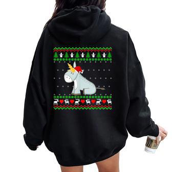 Unicorn Donkey Ugly Christmas Sweater Women Oversized Hoodie Back Print - Monsterry AU