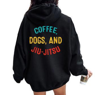 Vintage Coffee Dogs Jiu Jitsu Brazilian Jiu Jitsu Bjj Women Oversized Hoodie Back Print | Mazezy