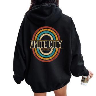 Vintage Retro Amite City Louisiana La Souvenirs Women Oversized Hoodie Back Print | Mazezy