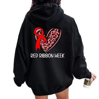We Wear Red For Red Ribbon Week Awareness Leopard Girl Women Oversized Hoodie Back Print - Monsterry UK