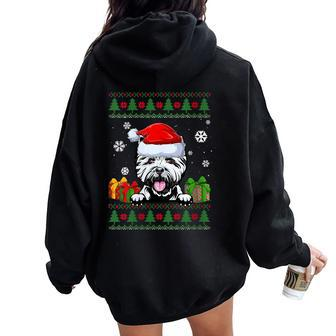 West Highland White Terrier Santa Hat Ugly Christmas Sweater Women Oversized Hoodie Back Print - Monsterry