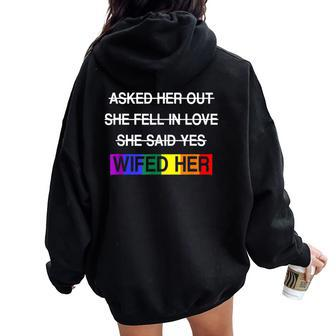 Wifed Her Lgbtq Romantic Lesbian Couples Wedding Day Women Oversized Hoodie Back Print | Mazezy CA