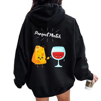Wine And Cheese Couple For Wine Drinkers & Cheese Lover Women Oversized Hoodie Back Print - Seseable