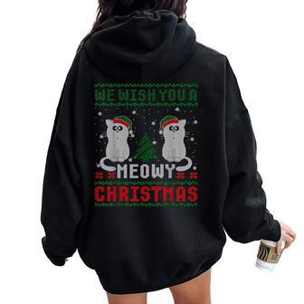We Wish You A Meowy Cat Christmas Ugly Sweater Women Oversized Hoodie Back Print | Mazezy
