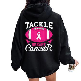 Woman Tackle Football Pink Ribbon Breast Cancer Awareness Women Oversized Hoodie Back Print - Monsterry