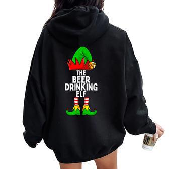 Beer Drinking Elf Matching Family Christmas Women Oversized Hoodie Back Print - Seseable