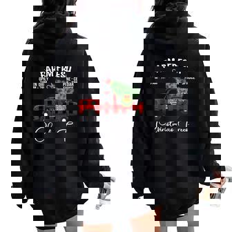 Buffalo Plaid Farm Red Truck With Christmas Tree Women Oversized Hoodie Back Print | Mazezy