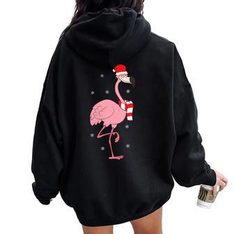 Christmas Flamingo With Santa Hat Cute Christmas Flamingo Women Oversized Hoodie Back Print - Thegiftio UK