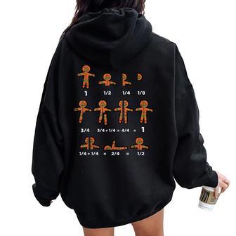 Christmas Gingerbread Fraction Cute Xmas Cookie Math Teacher Women Oversized Hoodie Back Print - Monsterry