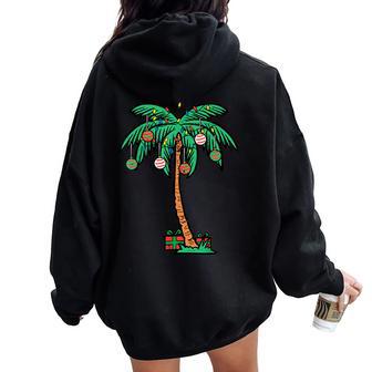 Christmas Palm Xmas Tree Tropical Beach Hawaii Kid Women Oversized Hoodie Back Print - Monsterry CA