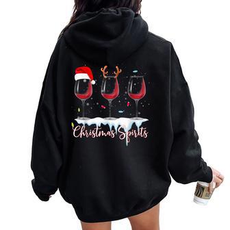 Christmas Spirits Glasses Of Wine Winter Holiday Women Oversized Hoodie Back Print - Seseable