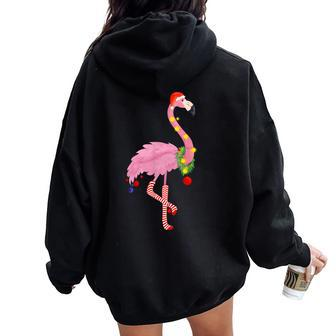 Cute And Fun Tropical Flamingo Christmas Women Oversized Hoodie Back Print - Seseable