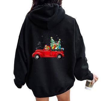 Cute Parrot Bird Driving Xmas Truck Christmas Tree Lights Women Oversized Hoodie Back Print | Mazezy