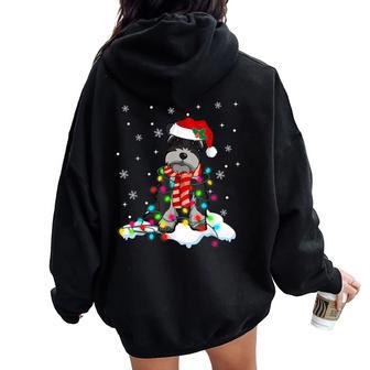 Cute Schnauzer Christmas Lights With Santa Hat Dog Dad Mom Women Oversized Hoodie Back Print - Thegiftio UK