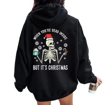 Dead Inside But Its Christmas Skeleton Coffee Xmas Men Women Oversized Hoodie Back Print - Thegiftio UK