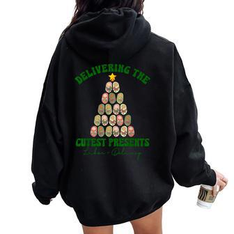 Delivering The Cutest Presents L D Nurse Christmas Tree Women Oversized Hoodie Back Print - Seseable