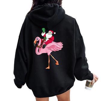 Christmas In July Santa Claus Flamingo Summer Women Oversized Hoodie Back Print - Monsterry