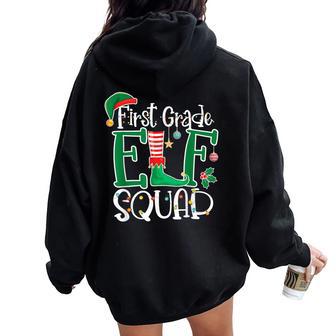 Elf Squad 1St First Grade Teacher Christmas Students Women Oversized Hoodie Back Print - Thegiftio UK