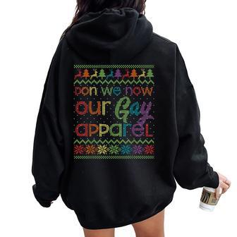 Gay Christmas Lgbt Don We Now Our Gay Apparel Rainbow Women Oversized Hoodie Back Print - Thegiftio UK
