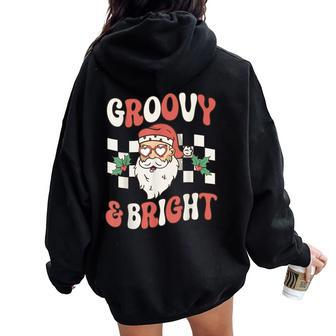 Groovy And Bright Christmas Santa Outfit 80S Retro Groovy Women Oversized Hoodie Back Print - Seseable